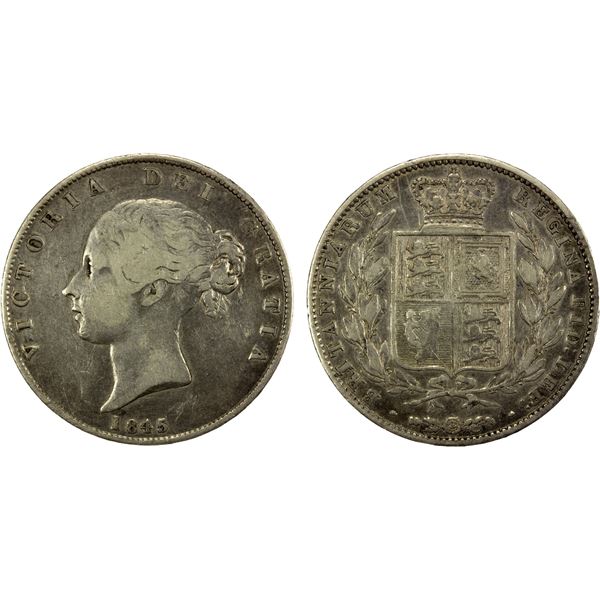 GREAT BRITAIN: Victoria, 1837-1901, AR halfcrown, 1845, VF
