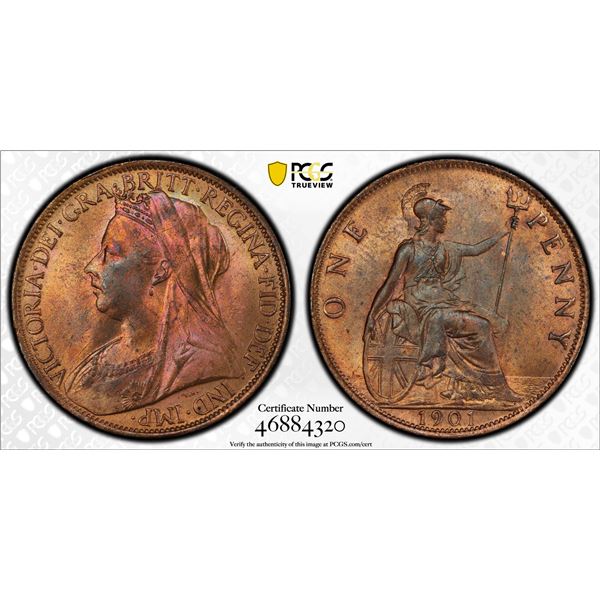 GREAT BRITAIN: Victoria, 1837-1901, AE penny, 1901, PCGS MS64 RB