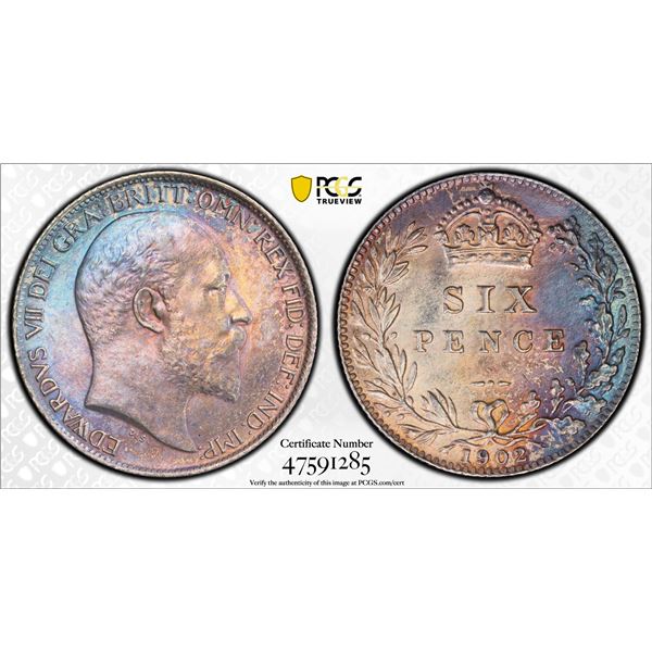 GREAT BRITAIN: Edward VII, 1901-1910, AR 6 pence, 1902, PCGS Matte Proof 63