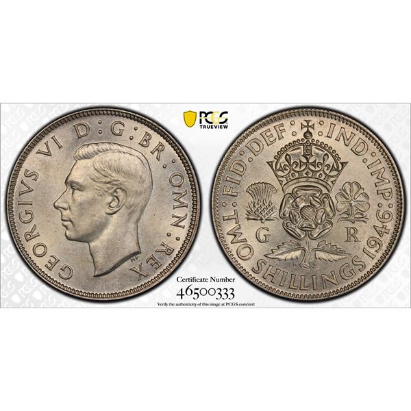 GREAT BRITAIN: George VI, 1936-1952, AR florin, 1946, PCGS MS64