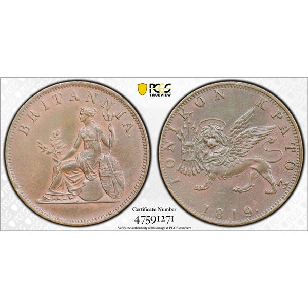 IONIAN ISLANDS: British Administration, 1809-1863, AE obol, 1819, PCGS UNC Details