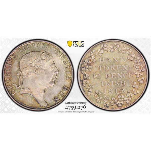 IRELAND: George III, 1760-1820, AR 10 pence, 1813, PCGS MS64