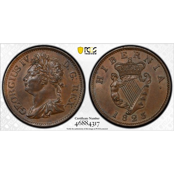 IRELAND: George IV, 1820-1830, AE halfpenny, 1823, PCGS MS63 BN