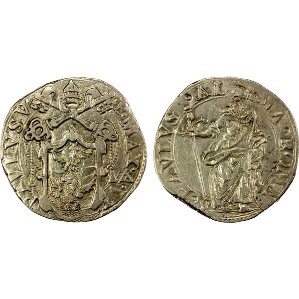 PAPAL STATES: Paul V, 1605-1621, AR testone (9.54g), year 6 (1610), VF