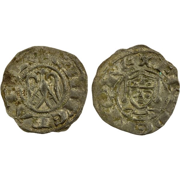 SICILY: Henry VI & Frederick, 1196-1197, BI denaro (0.62g), Palermo or Messina, EF