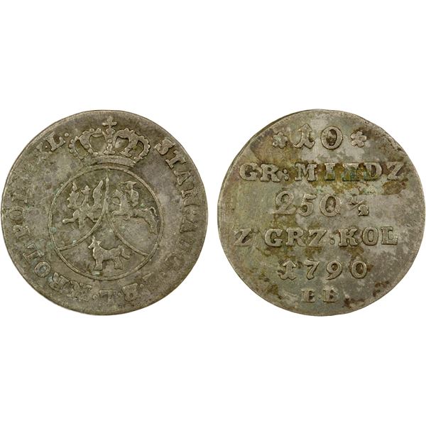 POLAND: Stanislaus Augustus, 1764-1795, BI 10 groszy, 1790, VF