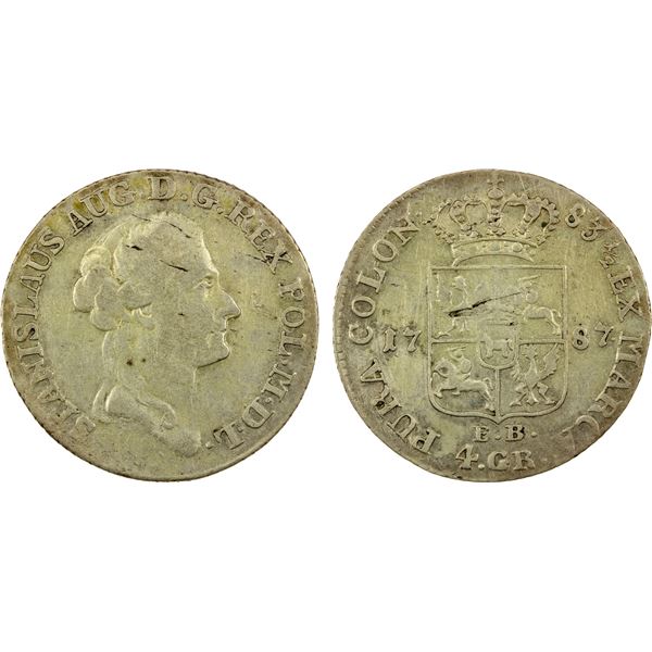 POLAND: Stanislaus Augustus, 1764-1795, AR 4 groschen, 1787, VF-EF