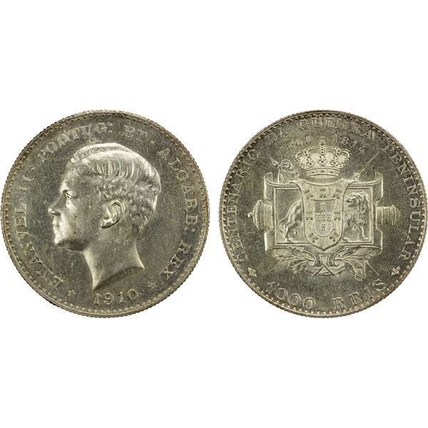 PORTUGAL: Manuel II, 1908-1910, AR 1000 reis, 1910, AU