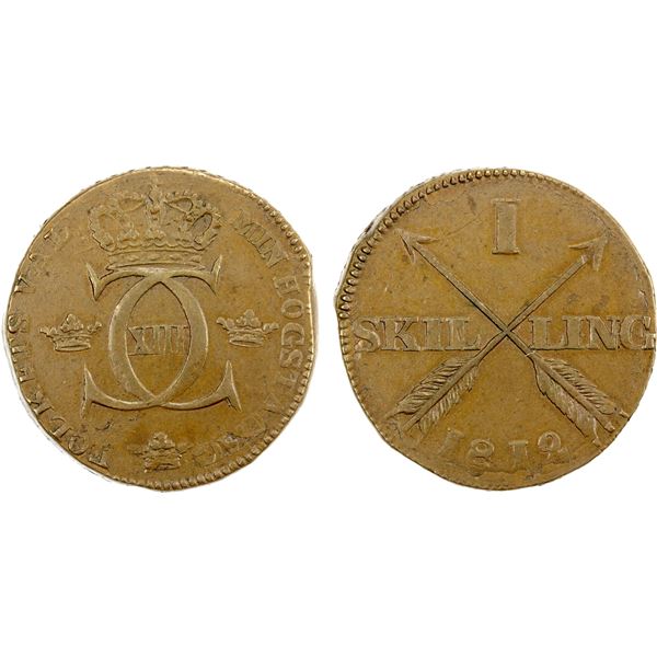 SWEDEN: Karl XIII, 1809-1818, AE skilling, 1812, EF
