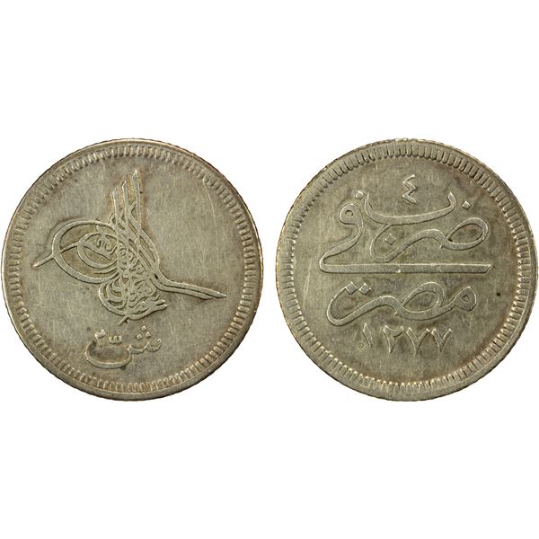EGYPT: Abdul Aziz, 1861-1876, AR 2½ qirsh, Misr, AH1277 year 4, Fine
