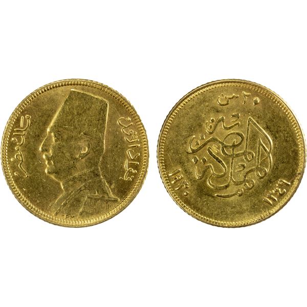 EGYPT: Fuad, as King, 1922-1936, AV 20 piastres, 1930//AH1349, AU