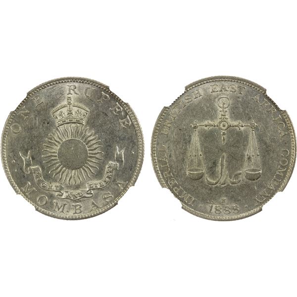 MOMBASA: Victoria, 1888-1896, AR rupee, 1888-H, NGC MS60