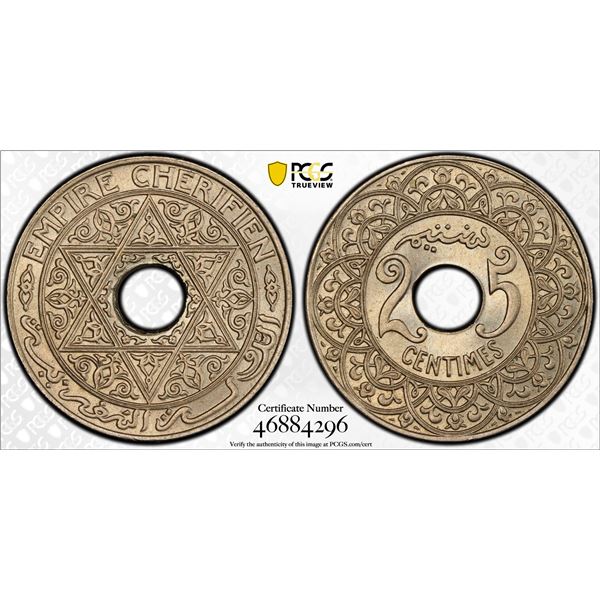 MOROCCO: Yusef, 1912-1927, 25 centimes, ND (1921), PCGS MS65