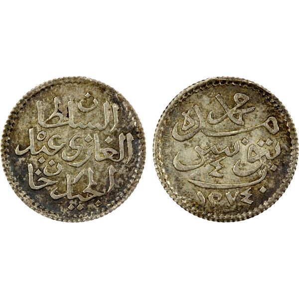 TUNISIA: Muhammad Bey, 1856-1859, AR 4 kharub, Tunis, AH1274, EF-AU