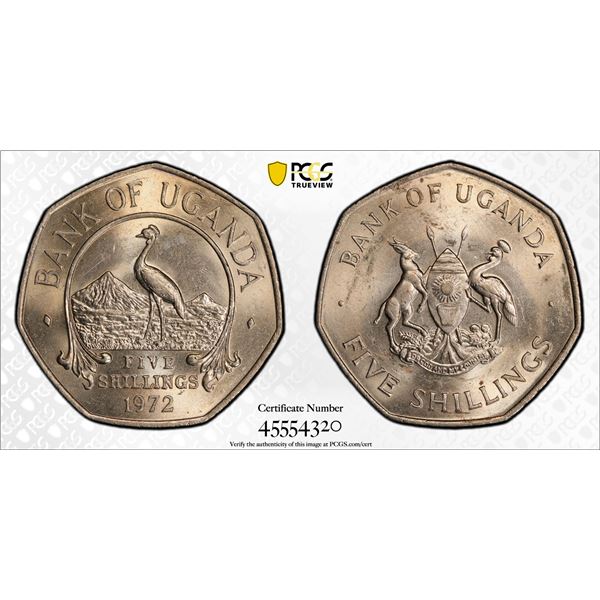 UGANDA: Republic, 5 shillings, 1972, PCGS MS62