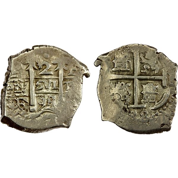 BOLIVIA: Carlos II, 1665-1700, AR 2 reales (6.35g), Potosí, 1698-P, Choice VF