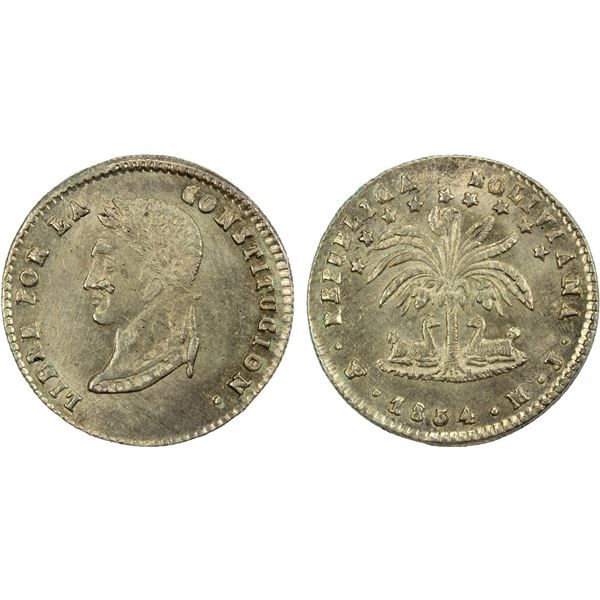 BOLIVIA: Republic, AR sol, 1854, Unc