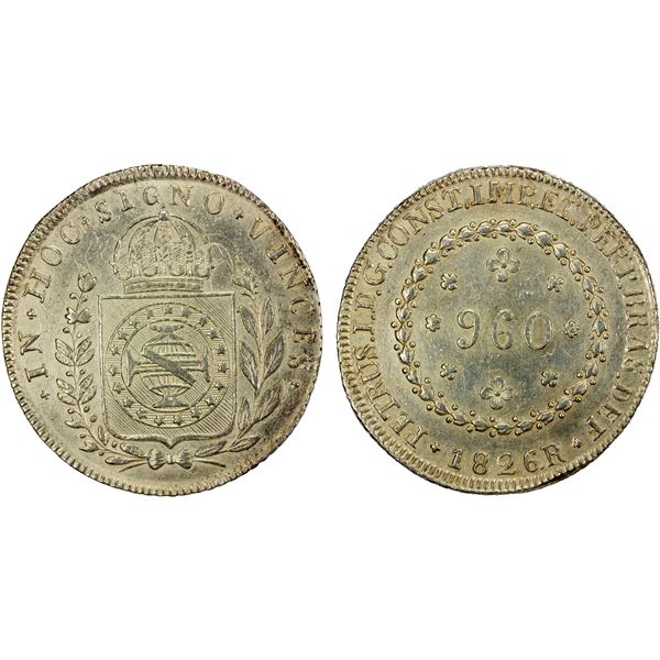 BRAZIL: Pedro I, 1822-1831, AR 960 reis, 1826-R, EF