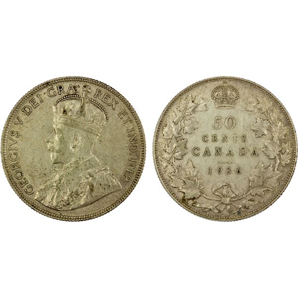 CANADA: George V, 1911-1936, AR 50 cents, 1936, VF-EF