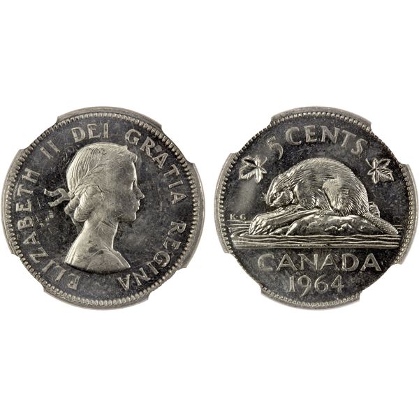 CANADA: Elizabeth II, 1952-2022, 5 cents, 1964, NGC MS63