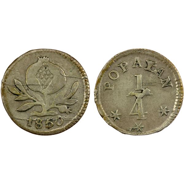COLOMBIA: Republic of Nueva Granada, AR ¼ real, 1850, Choice VF
