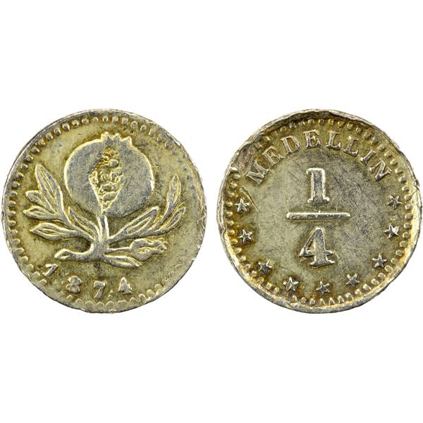 COLOMBIA: Estados Unidos, AR ¼ decimo, 1874/874, EF