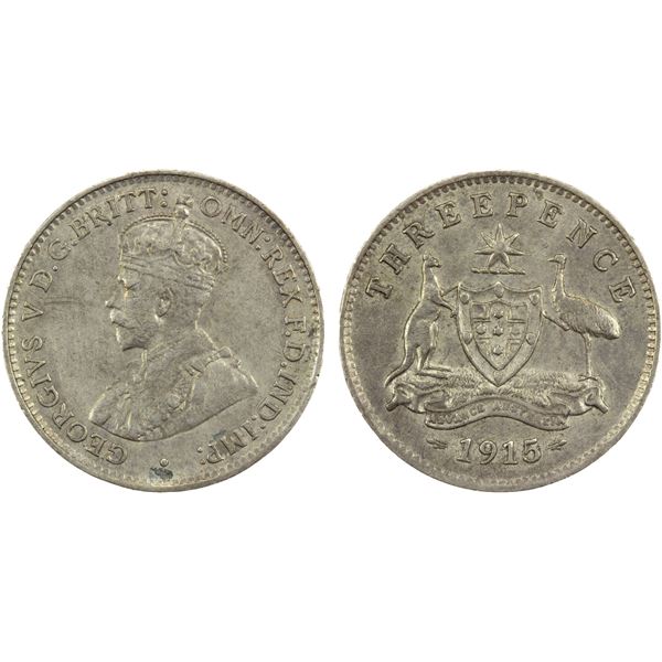 AUSTRALIA: George V, 1910-1936, AR 3 pence, 1915, VF-EF