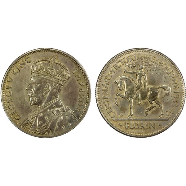 AUSTRALIA: George V, 1910-1936, AR florin, ND (1934-35), AU