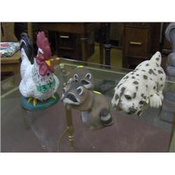 ROOSTER, DOG AND 2 RACCOONS