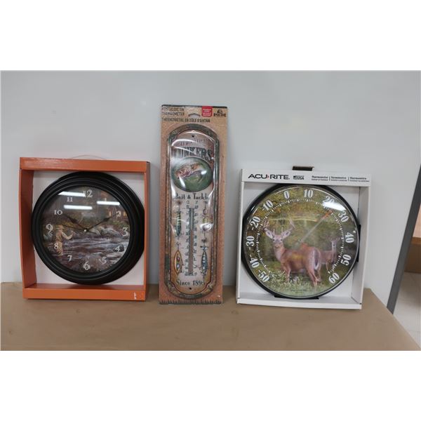 LOT DE 2 HORLOGES ET 1 THERMOMÈTRE