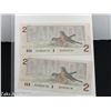 Image 4 : LOT OF 2 1986 CRISP $2 DOLLAR BANK NOTES