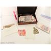 Image 2 : WOODEN JEWELLERY BOX WITH FOREIGN CURRENCY