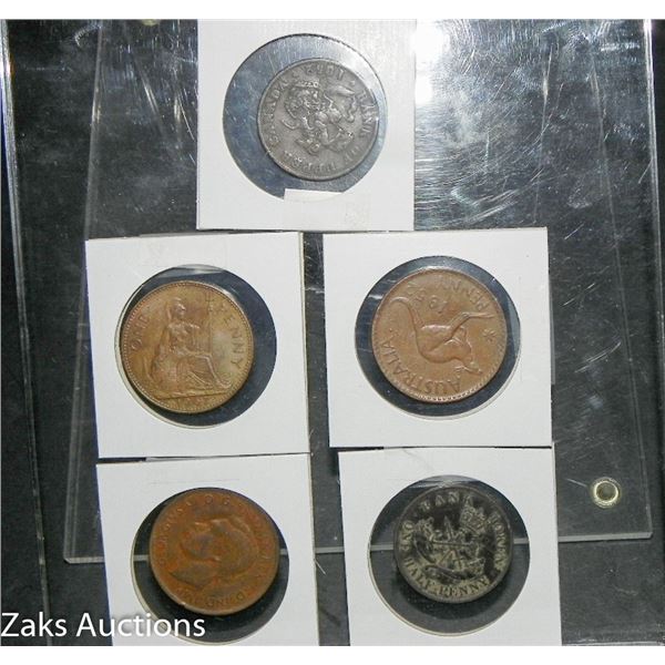 LOT OF 5 CARDED OLD COPPER COINS