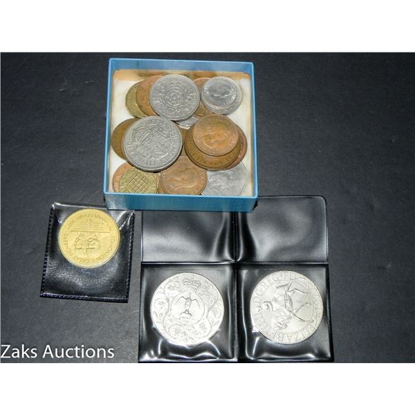 BIRKS BOX WITH VARIOUS COINS AND SUCH