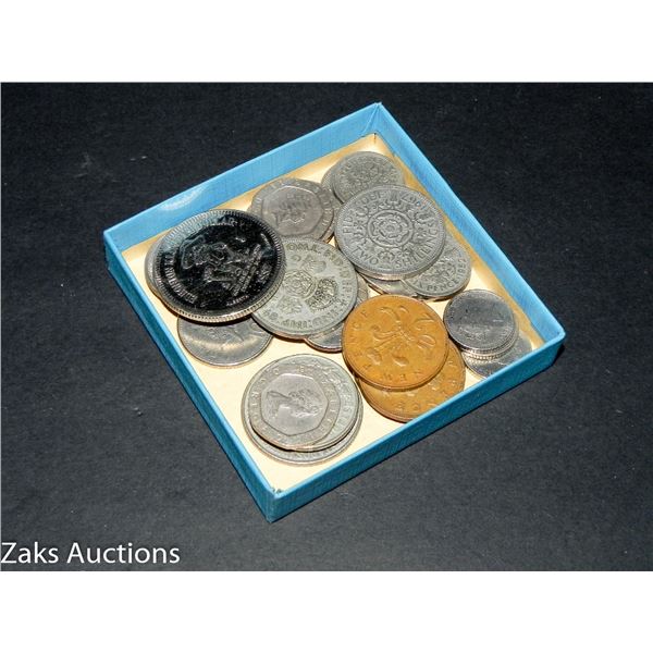 BIRKS BOX WITH ALL SORTS OF COINS AND TOKENS