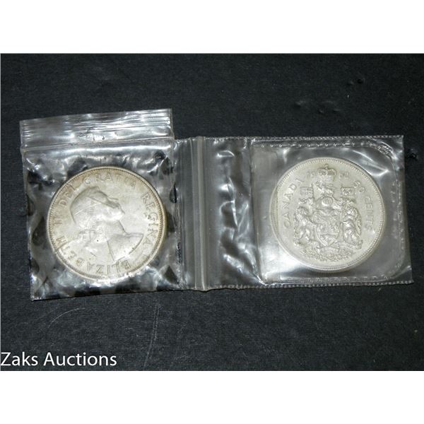 LOT OF 2 SILVER CANADA 50 CENT PIECES