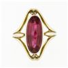Image 4 : Antique Victorian 10k Yellow Gold Elongated Oval Buff Top Red Stone Open Ring