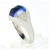 Image 7 : Mens Vintage 14k Gold Cabochon Bezel Blue Stone Solitaire w/ Engraved Sides Ring