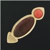Image 2 : Vintage 18k Gold Multi Prong Agate & Cabochon Coral Modernist Large Brooch Pin