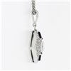 Image 3 : 14k White Gold GIA Emerald Cut Diamond & Trillion Sapphire 19" Pendant Necklace