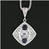 Image 6 : 14k White Gold GIA Emerald Cut Diamond & Trillion Sapphire 19" Pendant Necklace