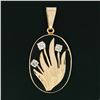 Image 2 : Large Vintage 14K Yellow Gold .44 ctw Diamond & Onyx Tulip Flower Bouquet Pendan