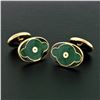 Image 5 : Vintage Mens 18k Yellow Gold Oval Shaped Green Black Guilloche Enamel Cuff Links