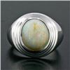 Image 2 : Unisex Vintage 14k White Gold Bezel Set Oval Opal Solitaire Tiered Dome Ring