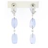 Image 2 : Antonini 18K White Gold Chalcedony Bead Round Diamond Long Drop Dangle Earrings