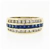 Image 4 : 14K Yellow Gold 1.37 ctw Blue Square Step Channel Set Sapphire & Diamond Band Ri