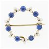 Image 1 : Antique Art Nouveau 14k Gold GIA Montana Sapphire & Pearl Wreath Enhancer Brooch