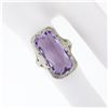 Image 3 : Antique Art Deco 14k White Gold Faceted Purple Stone Etched Filigree Dinner Ring