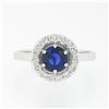 Image 4 : 18k White Gold 1.55 ctw Round Blue Sapphire Solitaire & Diamond Halo Cluster Rin