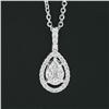 Image 3 : 14K White Gold Diamond Tear Drop Pear Solitaire Cluster Petite Pendant Necklace